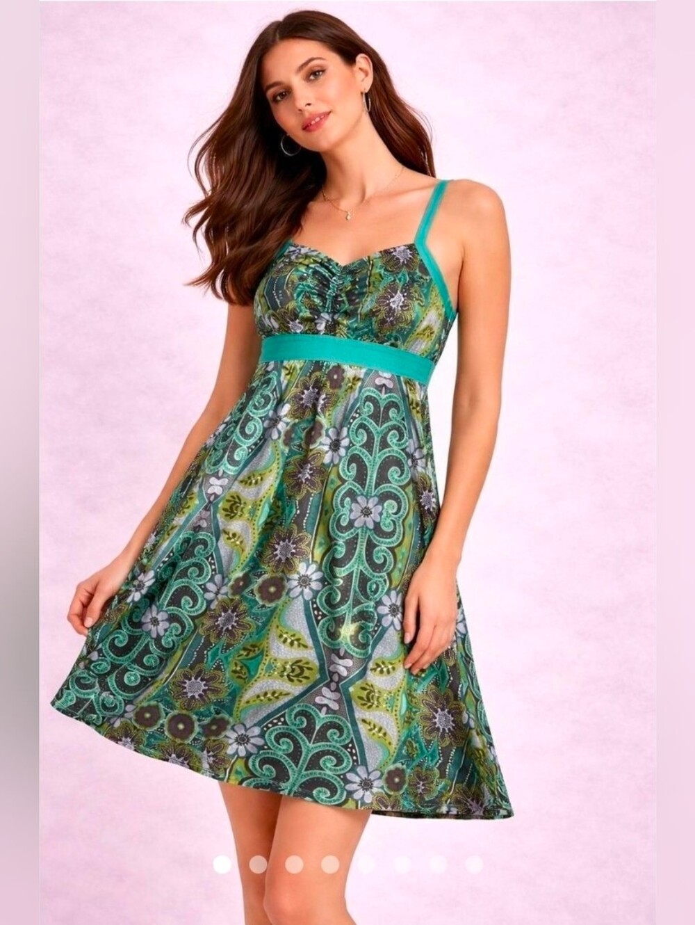 ❤️ PRANA AMAYA DRESS IN TEAL GREEN RETRO PAISLEY FLORAL PRINT, SMALL